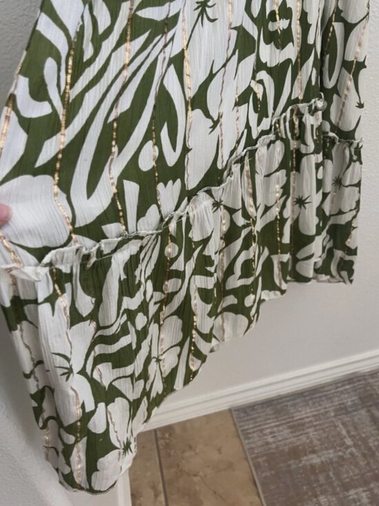 Tropical Floral Maxi Dress | Green White | L/XL | Resort Kimono Sleeve - Picture 6 of 11